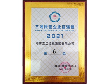 三湘民營(yíng)企業(yè)500強(qiáng)榜第6位（2021年）